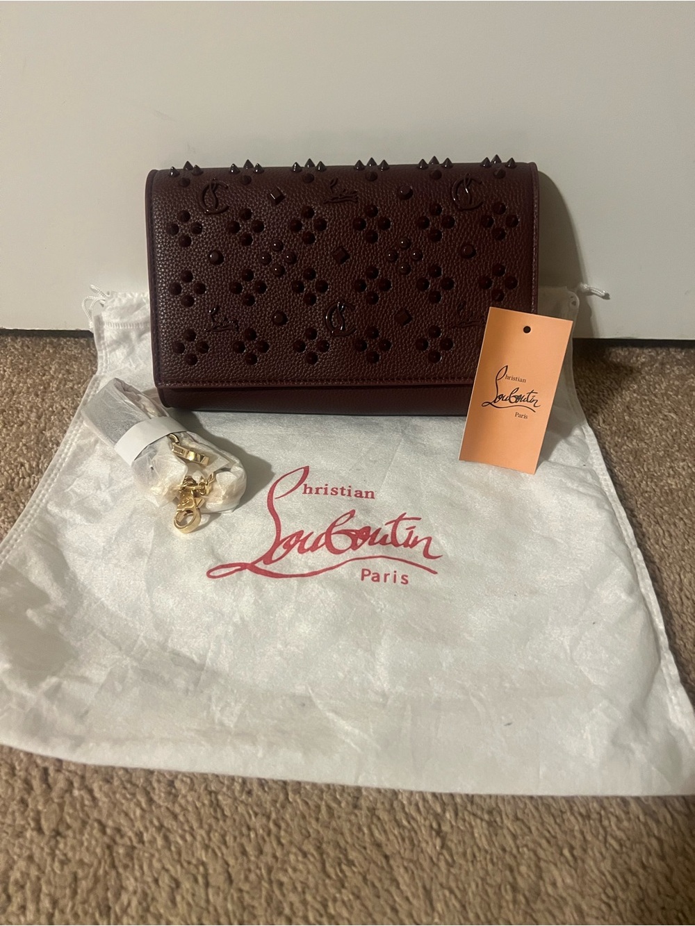 Christian Louboutin Bordeaux Leather Studded Crossbody Bag